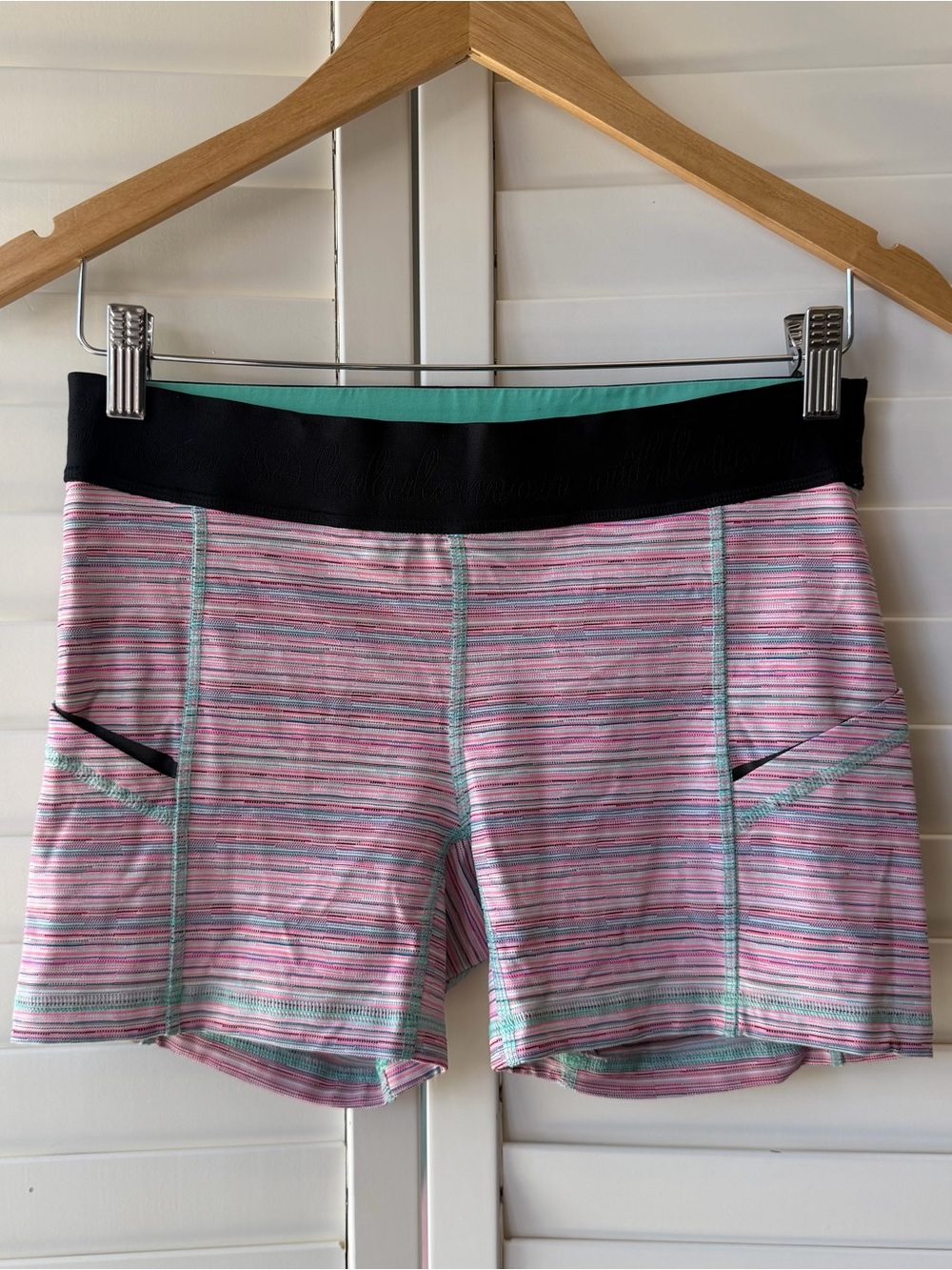 Lululemon What The Sport Short 8 Cyber Stripe Flash Light Menthol Luxtreme Run